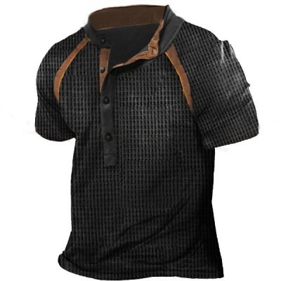Men's Outdoor Waffle Henley Stand Collar T-Shirt