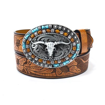 Men's Vintage Western Cowboy Bullhead Big Plate Buckle Belt