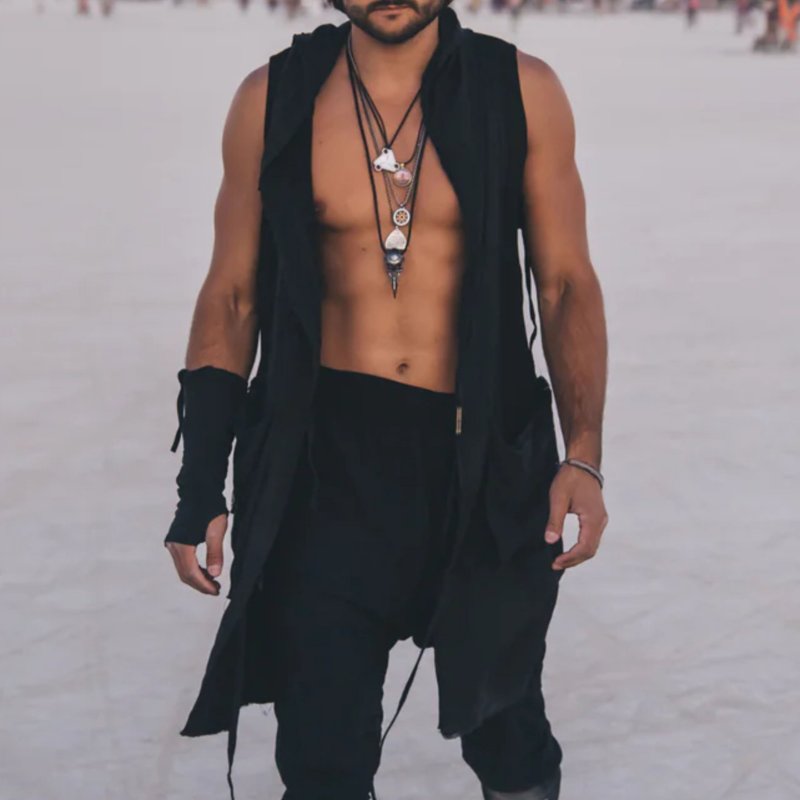 Men's Holiday Sleeveless Hooded Kimono