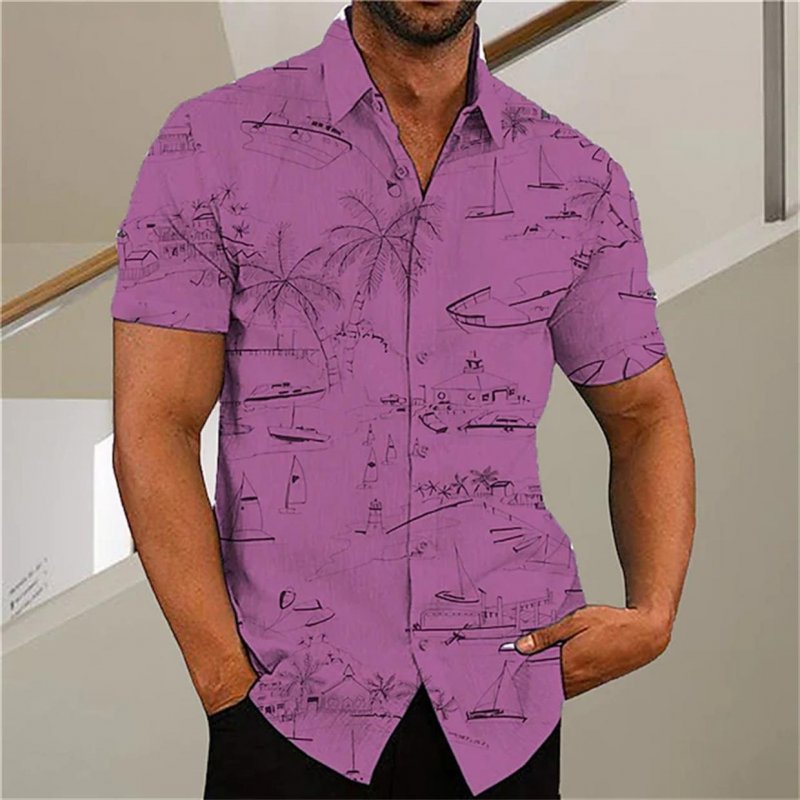 Men's Shirt Plus Size Short Sleeve Shirt Coconut Tree Hawaii Beach White Fuchsia Yellow Khaki Blue Green