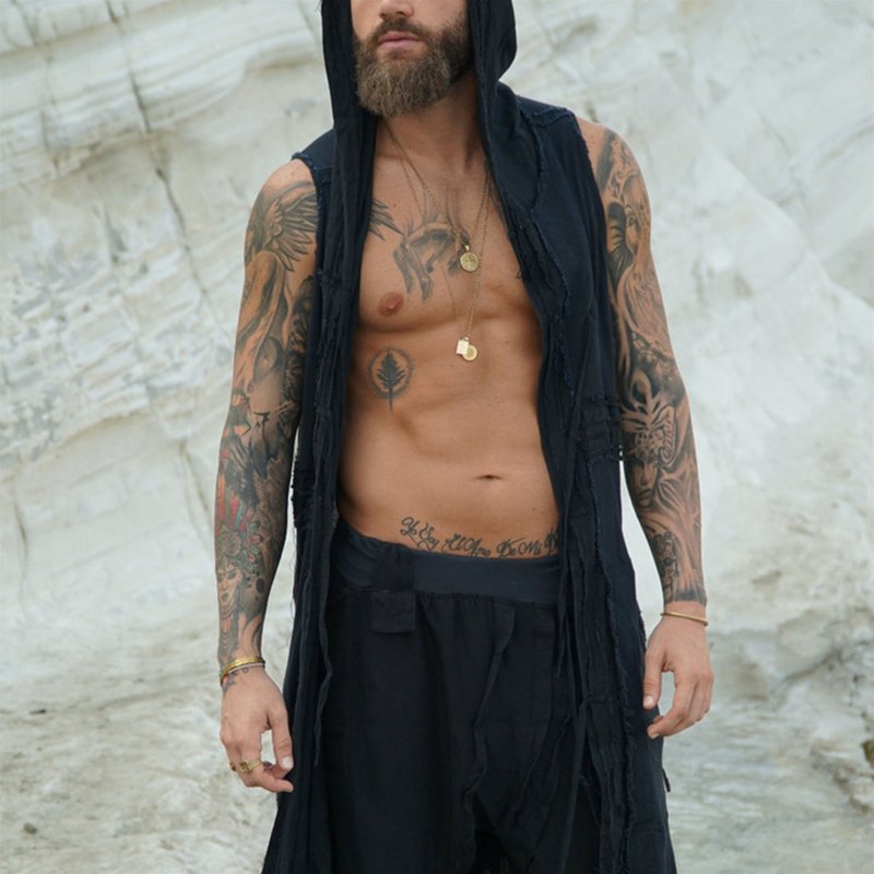 Men's Holiday Sleeveless Hooded Kimono