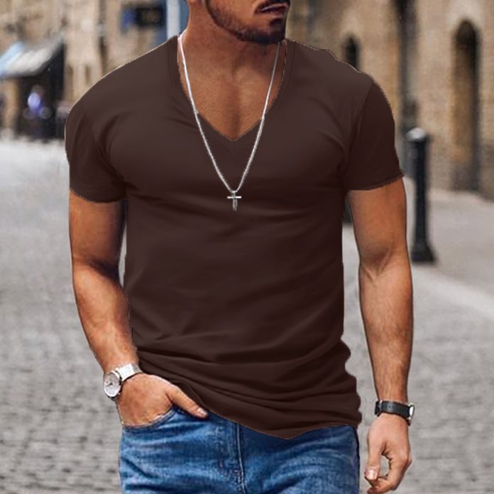 Men's Casual V-neck Solid Color Short-sleeved T-shirt