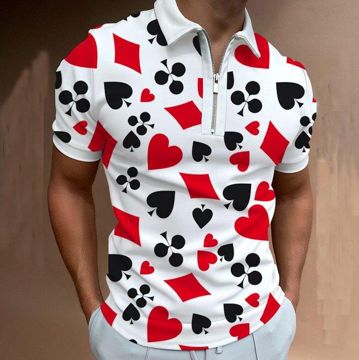 Poker Print Short Sleeve Polo Shirt