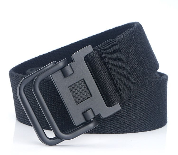 Men's Sports Casual Canvas Double Loop Metal Buckle Belt