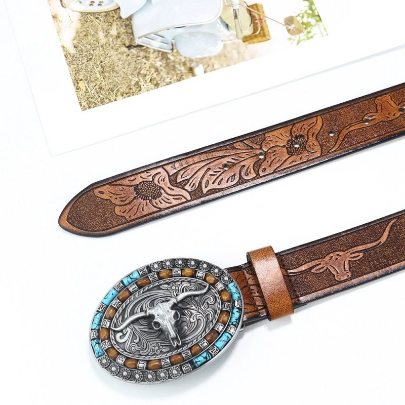 Men's Vintage Western Cowboy Bullhead Big Plate Buckle Belt