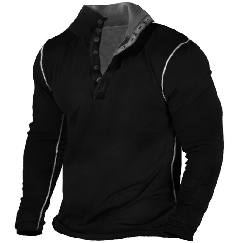 Men's Vintage Tactical Henley Collar T-Shirt