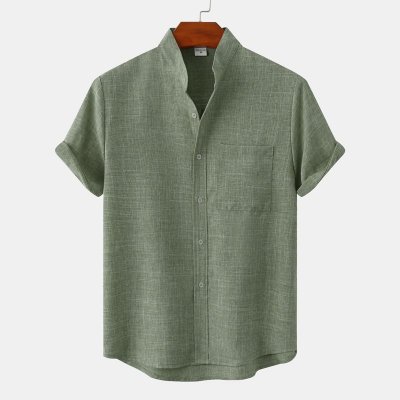 Men's Linen Shirt Henley Shirt Front Pocket Casual Shirt Black Short Sleeve Plain Hawaiian Holiday Clothing