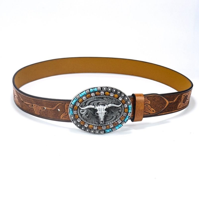Men's Vintage Western Cowboy Bullhead Big Plate Buckle Belt