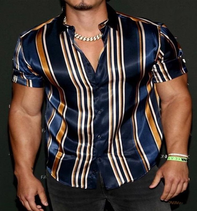 Fashion Silk Fabric Striped Slim Fit Shirt