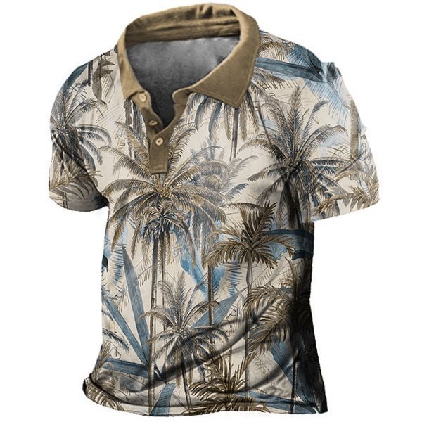 Men's Hawaiian Coconut Print Polo T-Shirt