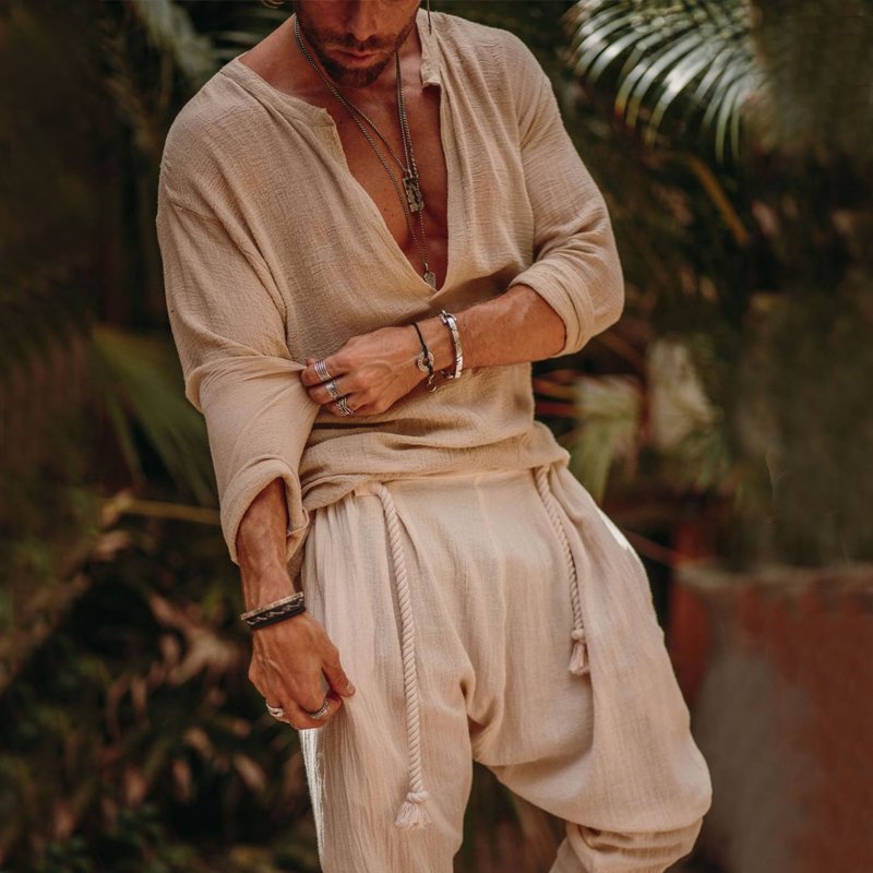 Mens Linen Minimalist Holiday Plain Shirt