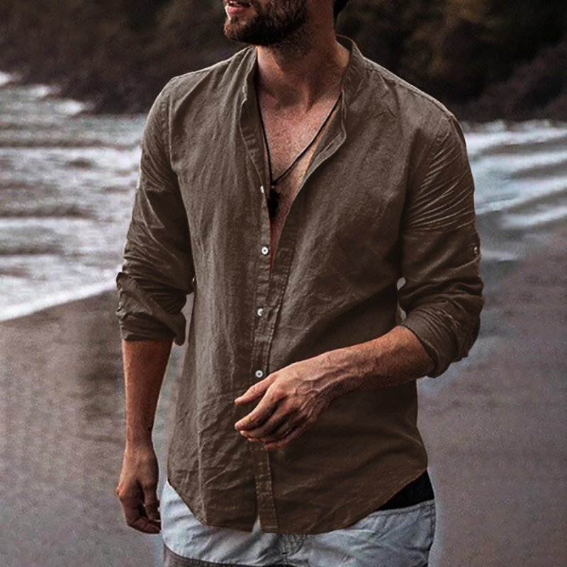 Men's Loose Long Sleeve Open Breathable Linen Shirt