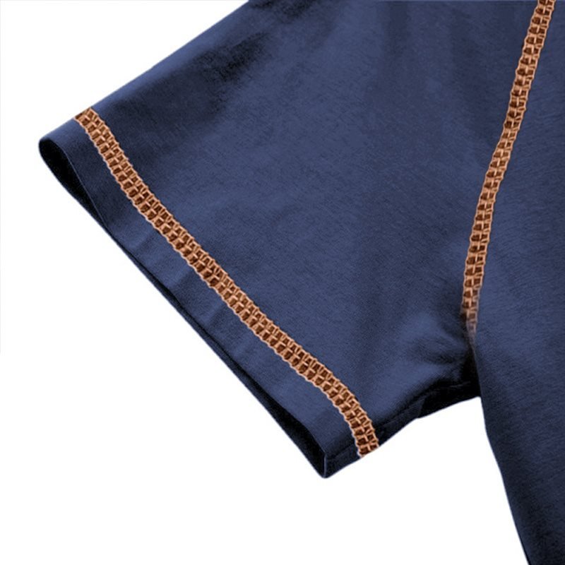 Men's Vintage Boss Color Block Zipper Henley Collar T-Shirt