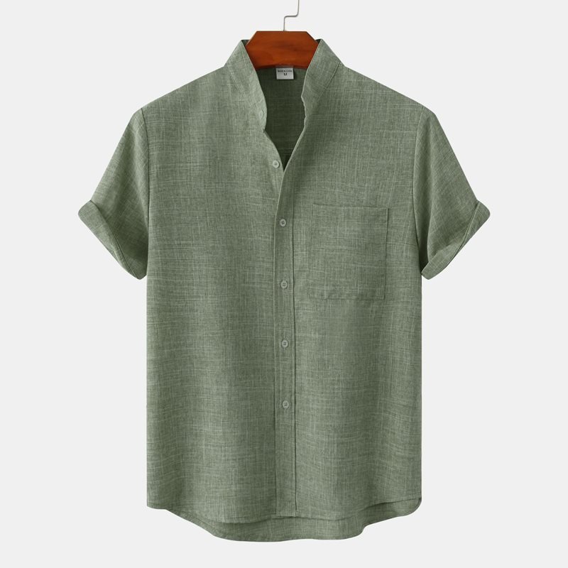 Men's Linen Shirt Henley Shirt Front Pocket Casual Shirt Black Short Sleeve Plain Hawaiian Holiday Clothing