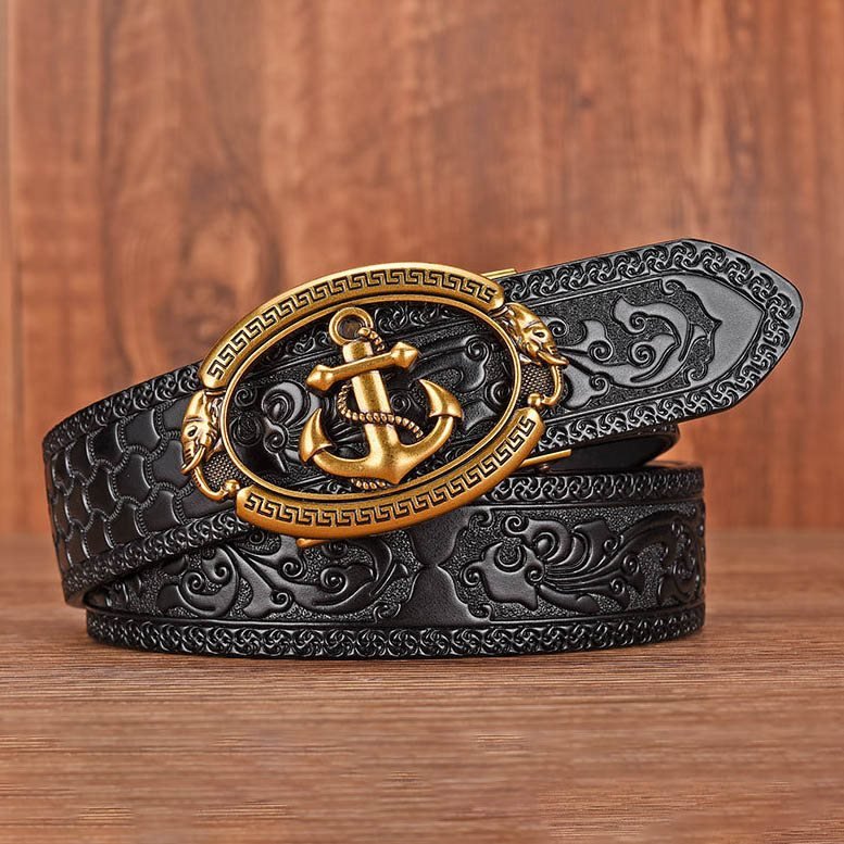 Men's Anchor Casual Cowhide Automatic Buckle Belt
