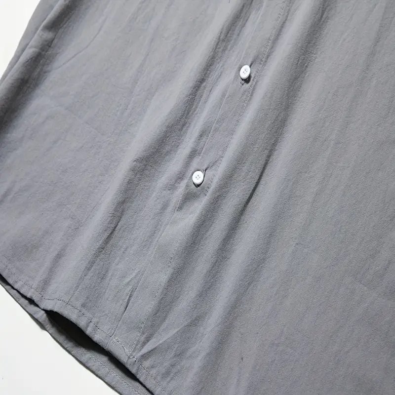 Summer Lapel Solid Color Short Sleeve Men's Linen Blouse