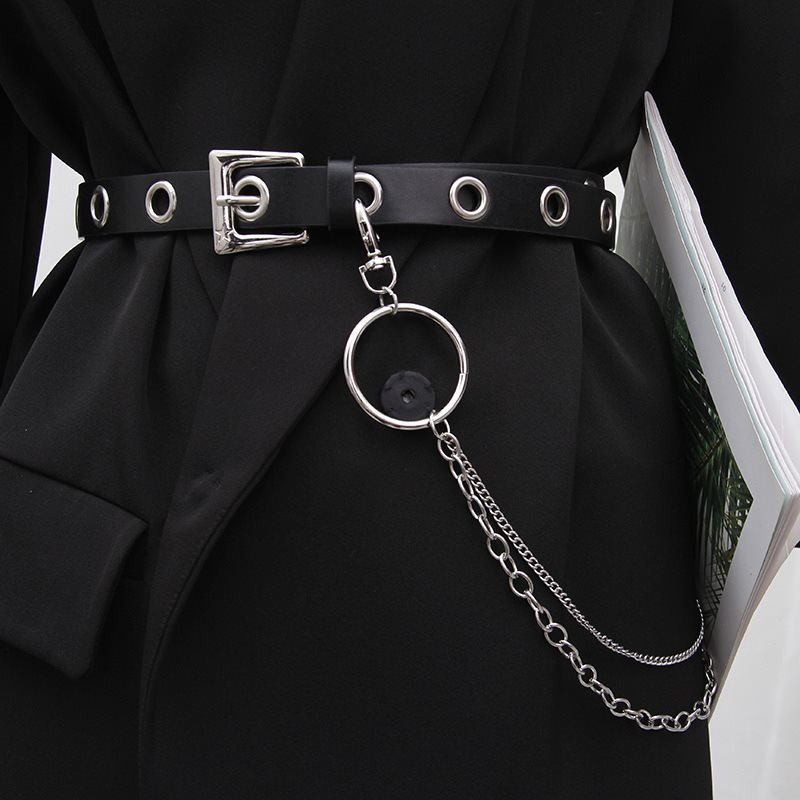 Functional Punk Style Full-hole Decorative Belt Fashion All-match Korean Trend Belt Punch-free Pants Belt Chain
