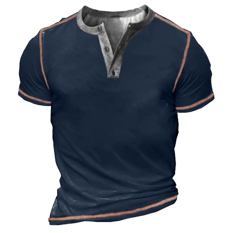 Men's Outdoor Tactical Contrast Henley Collar T-Shirt