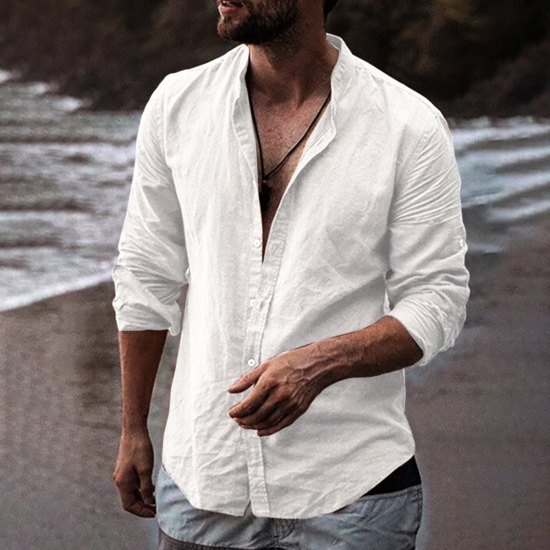 Men's Loose Long Sleeve Open Breathable Linen Shirt