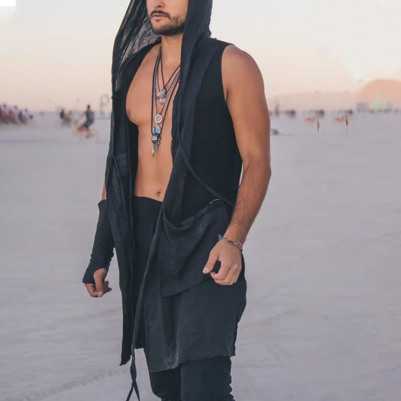 Men's Holiday Sleeveless Hooded Kimono