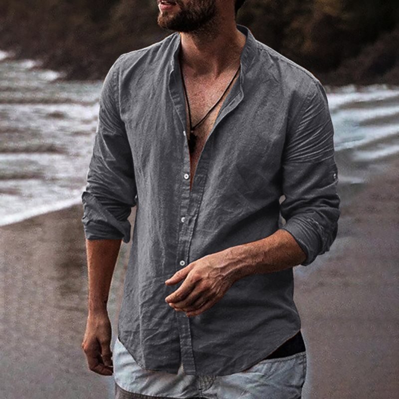 Men's Loose Long Sleeve Open Breathable Linen Shirt