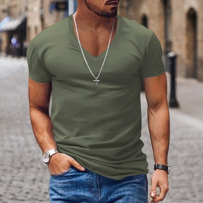 Men's Casual V-neck Solid Color Short-sleeved T-shirt