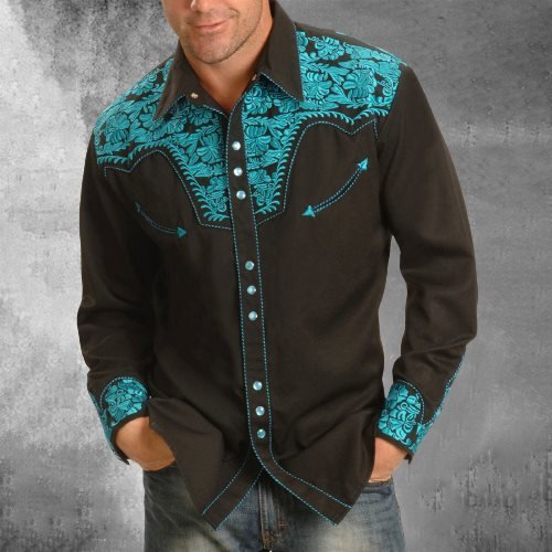 MENS EMBROIDERED WESTERN LONG SLEEVE SHIRT