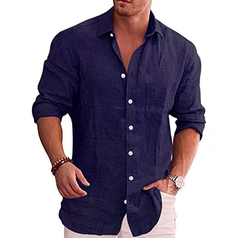 Men's Casual Loose Solid Color Casual Long Sleeve Shirt