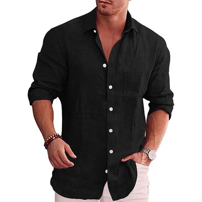 Men's Casual Loose Solid Color Casual Long Sleeve Shirt