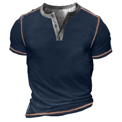 Men's Outdoor Tactical Contrast Henley Collar T-Shirt