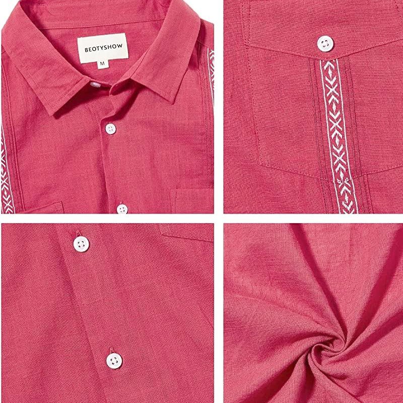 Men's Linen Shirt Cuban Shirt Ethnic Print Pocket Vacation Button Clothing Fashionable Casual Breathable Comfortable