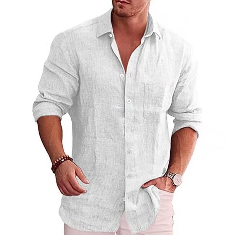 Men's Casual Loose Solid Color Casual Long Sleeve Shirt