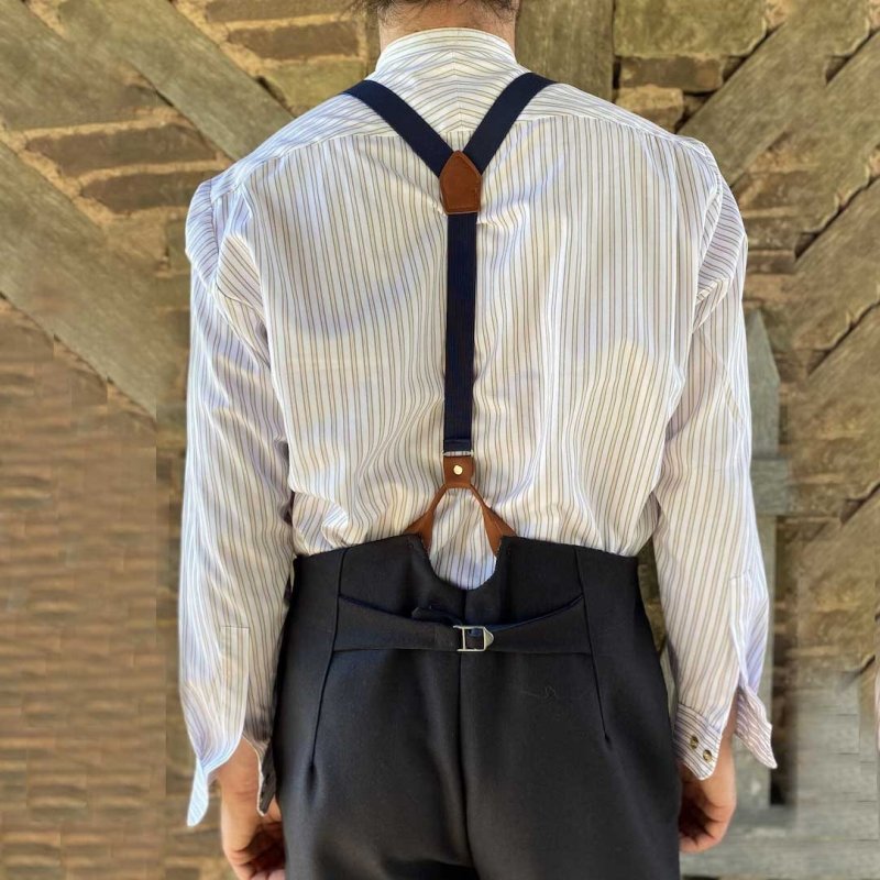 Men's Collarless Shirt Vintage Stripe Long Sleeve Daily Tops White