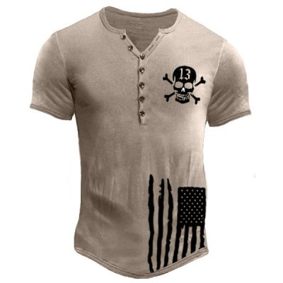 Lucky 13 American Flag Outdoor Men's Henry Short Sleeve T-Shirt