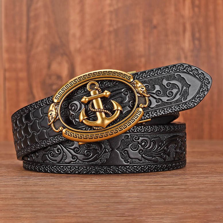 Men's Anchor Casual Cowhide Automatic Buckle Belt