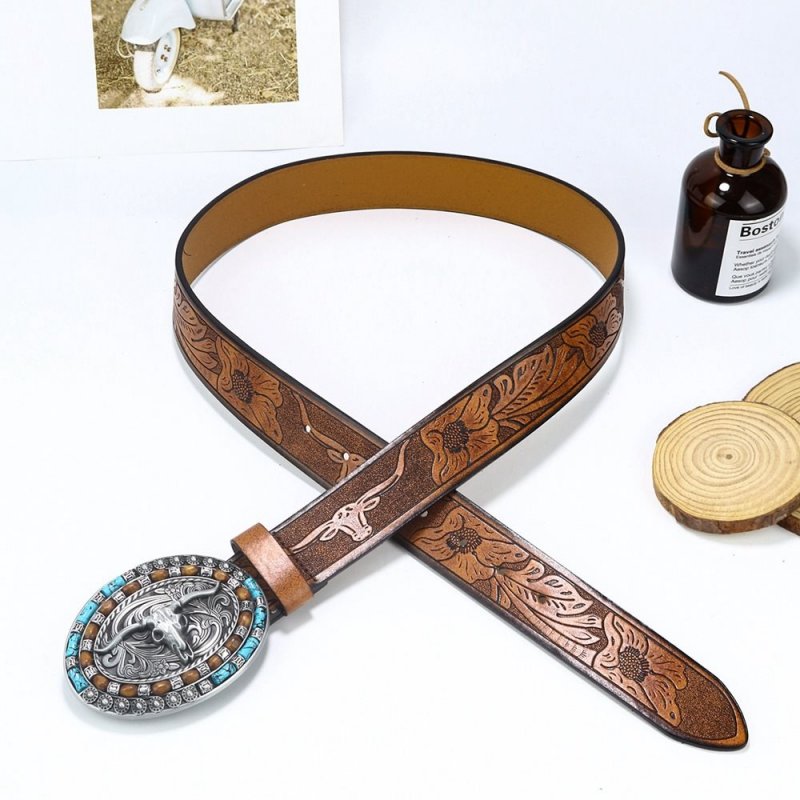 Men's Vintage Western Cowboy Bullhead Big Plate Buckle Belt