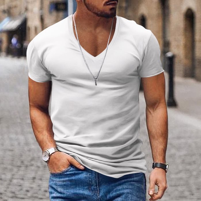 Men's Casual V-neck Solid Color Short-sleeved T-shirt