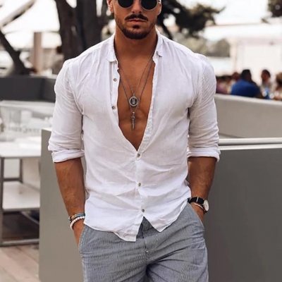 Mens Casual Fashion Solid Color Shirt