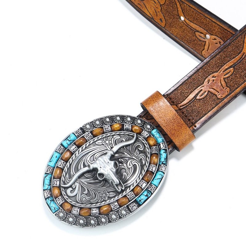 Men's Vintage Western Cowboy Bullhead Big Plate Buckle Belt