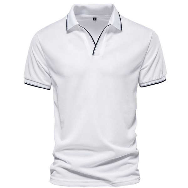 Men's Solid V-Neck Polo Shirt Work T-Shirt