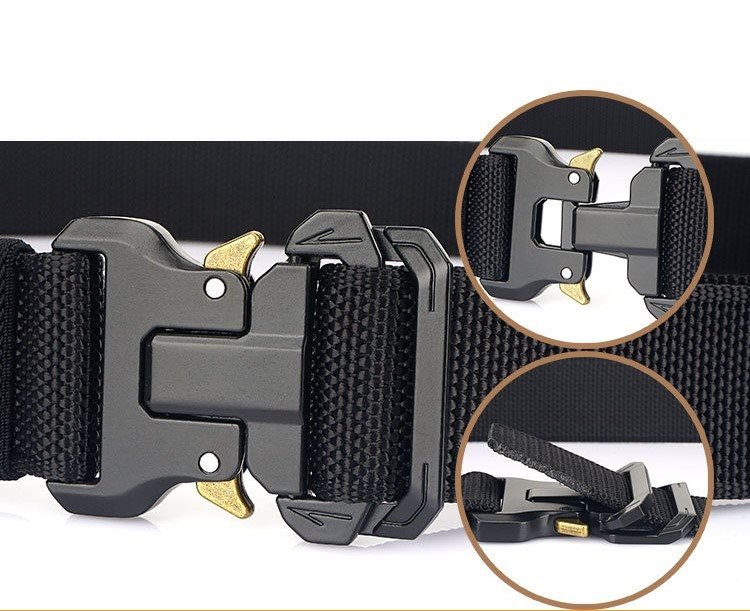 Men's Nylon Braided Double Loop Quick Release Buckle Non-hole Adjustable Outdoor Tactical Belt