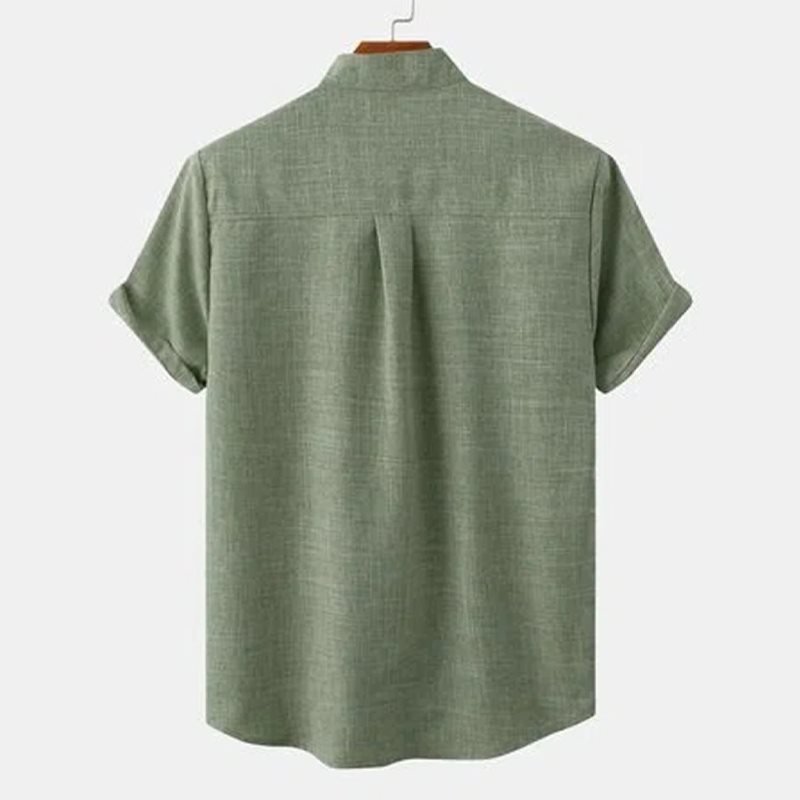 Men's Linen Shirt Henley Shirt Front Pocket Casual Shirt Black Short Sleeve Plain Hawaiian Holiday Clothing