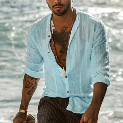 Men's Cotton And Linen Beach Casual Shirt