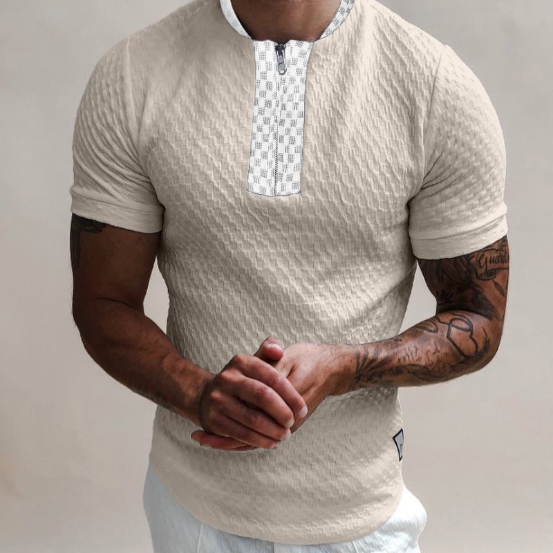 Textured Collarless Slim Fit Polo Shirt