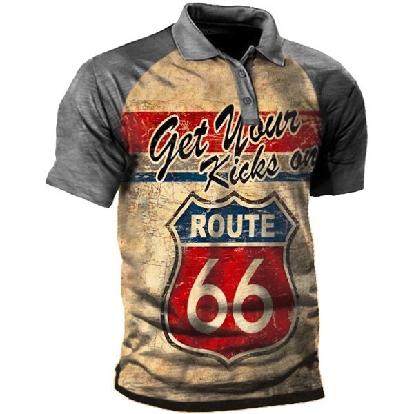 Retro Route 66 Men's Outdoor Polo Neck Short Sleeve T-Shirt
