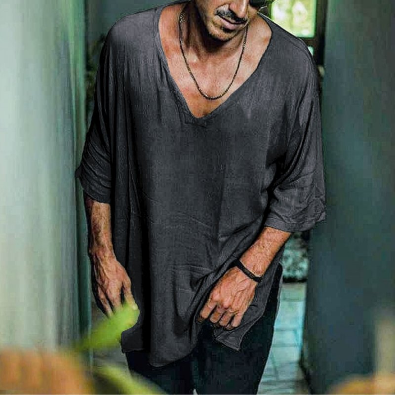 Men's Linen Simple Three-quarter Sleeve Shirt