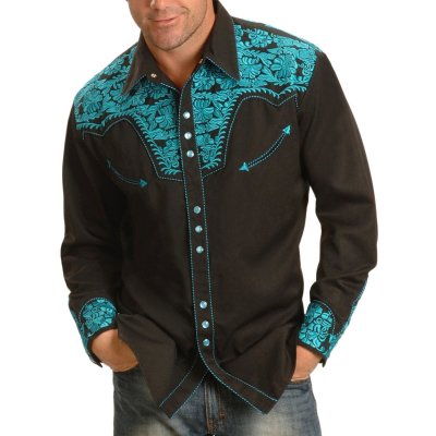 MENS EMBROIDERED WESTERN LONG SLEEVE SHIRT