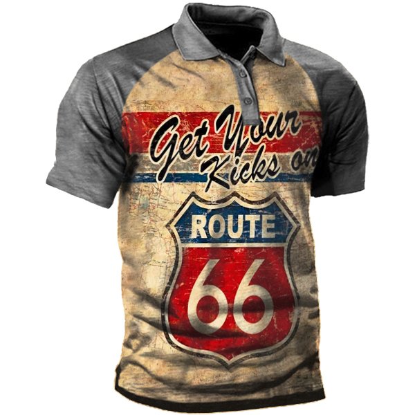 Retro Route 66 Men's Outdoor Polo Neck Short Sleeve T-Shirt