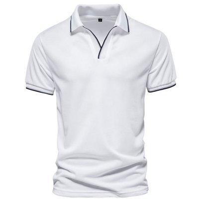 Men's Solid V-Neck Polo Shirt Work T-Shirt