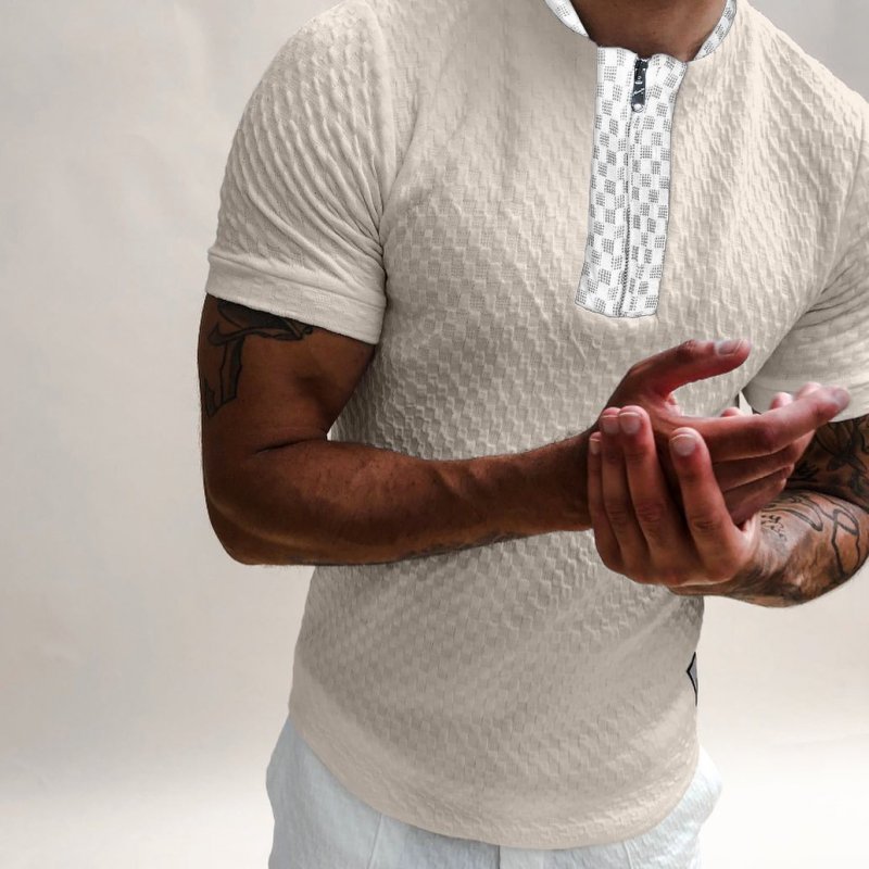 Textured Collarless Slim Fit Polo Shirt